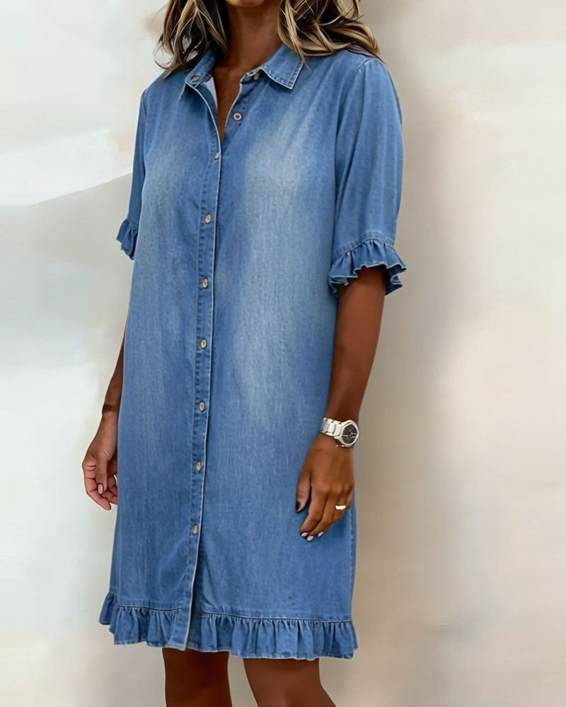 Yvanna denim shirt dress button detail