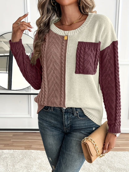 Women's Cable Two-Tone Jumper, Knitted Sweater - view 11