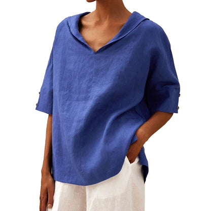 Istralle | Classic Linen V-Neck Blouse with Relaxed Silhouette - Image 8