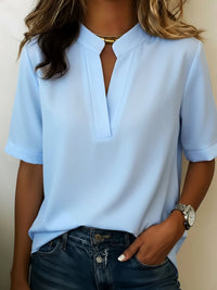 Velmira | Refined short sleeve blouse with stand collar