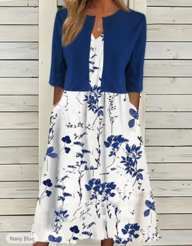 Almuth | Set di Abito Midi Floreale e Blazer