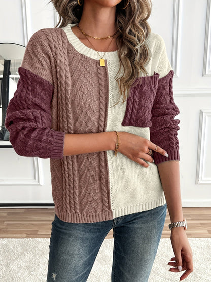 Women's Cable Two-Tone Jumper, Knitted Sweater - view 10