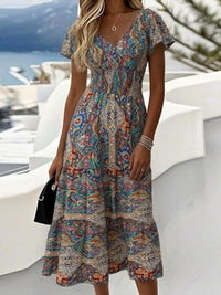 Zolvane | Vintage paisley print V-neck midi dress