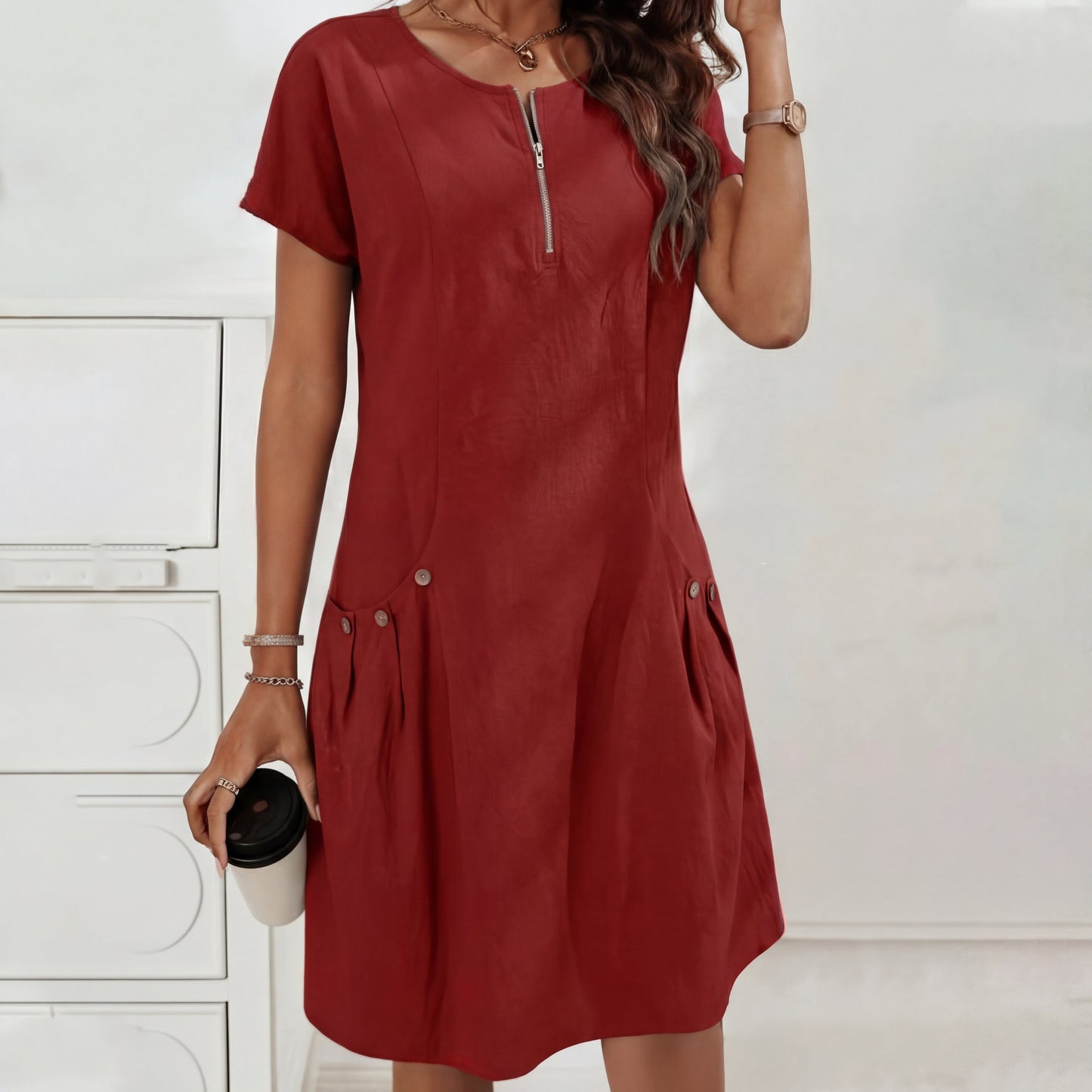 Talvine | Half-zip button-pocket dress