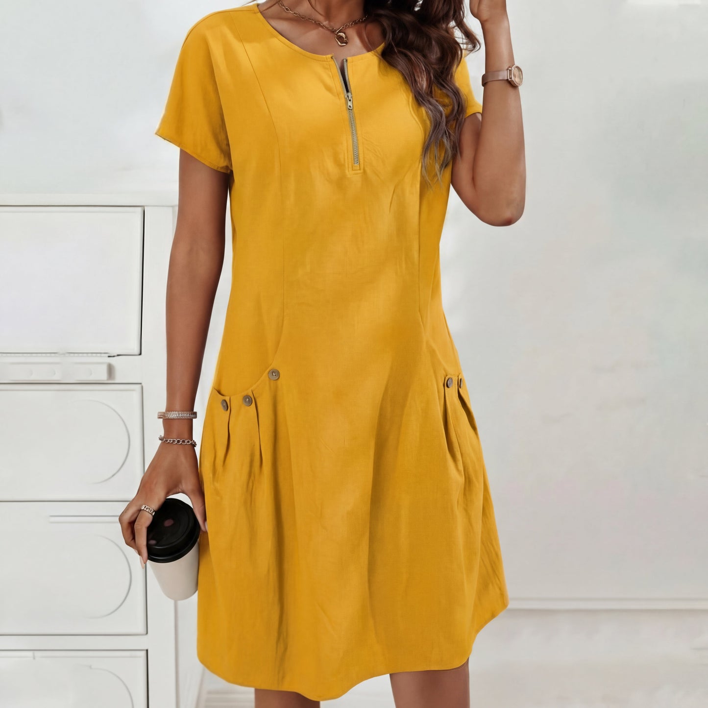 Talvine | Half-zip button-pocket dress