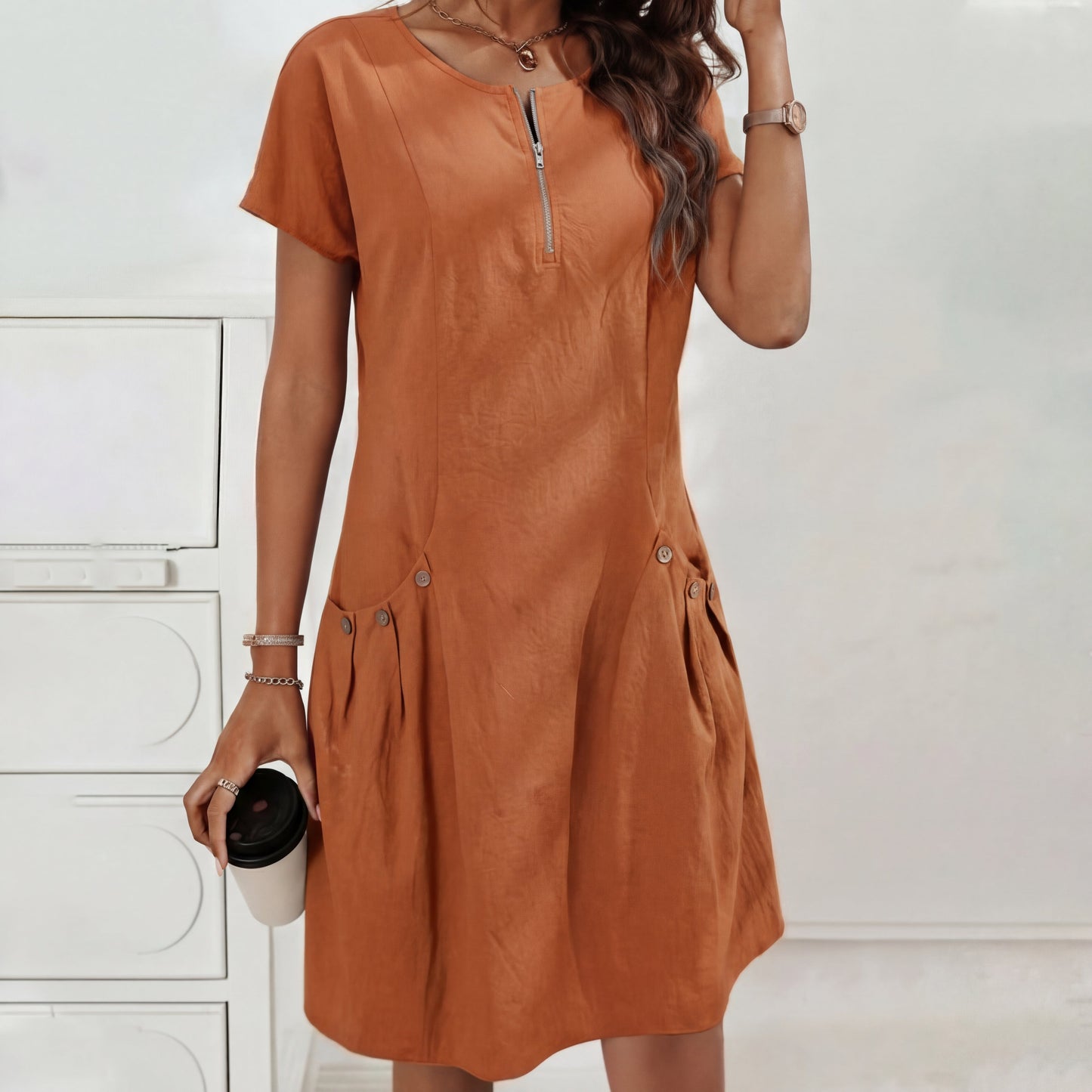 Talvine | Half-zip button-pocket dress