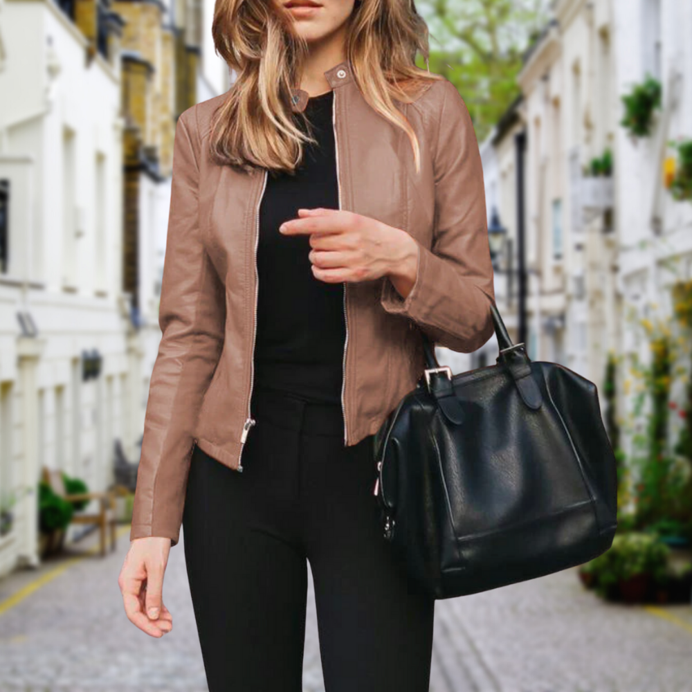 Yverelle | Biker Jacket Zippered Closure Fitted Cut Long Sleeve