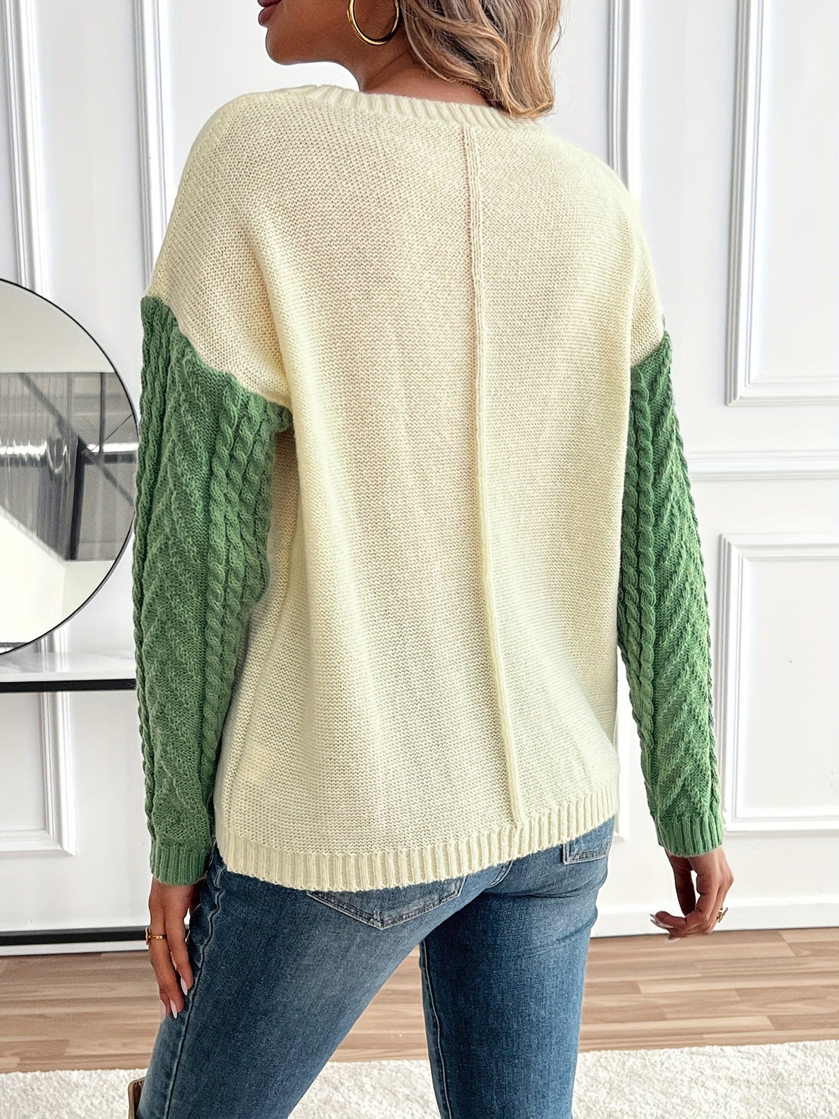 Women's Cable Two-Tone Jumper, Knitted Sweater - view 4