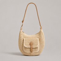 Women's Straw Crochet Shoulder Bag with Front Pocket