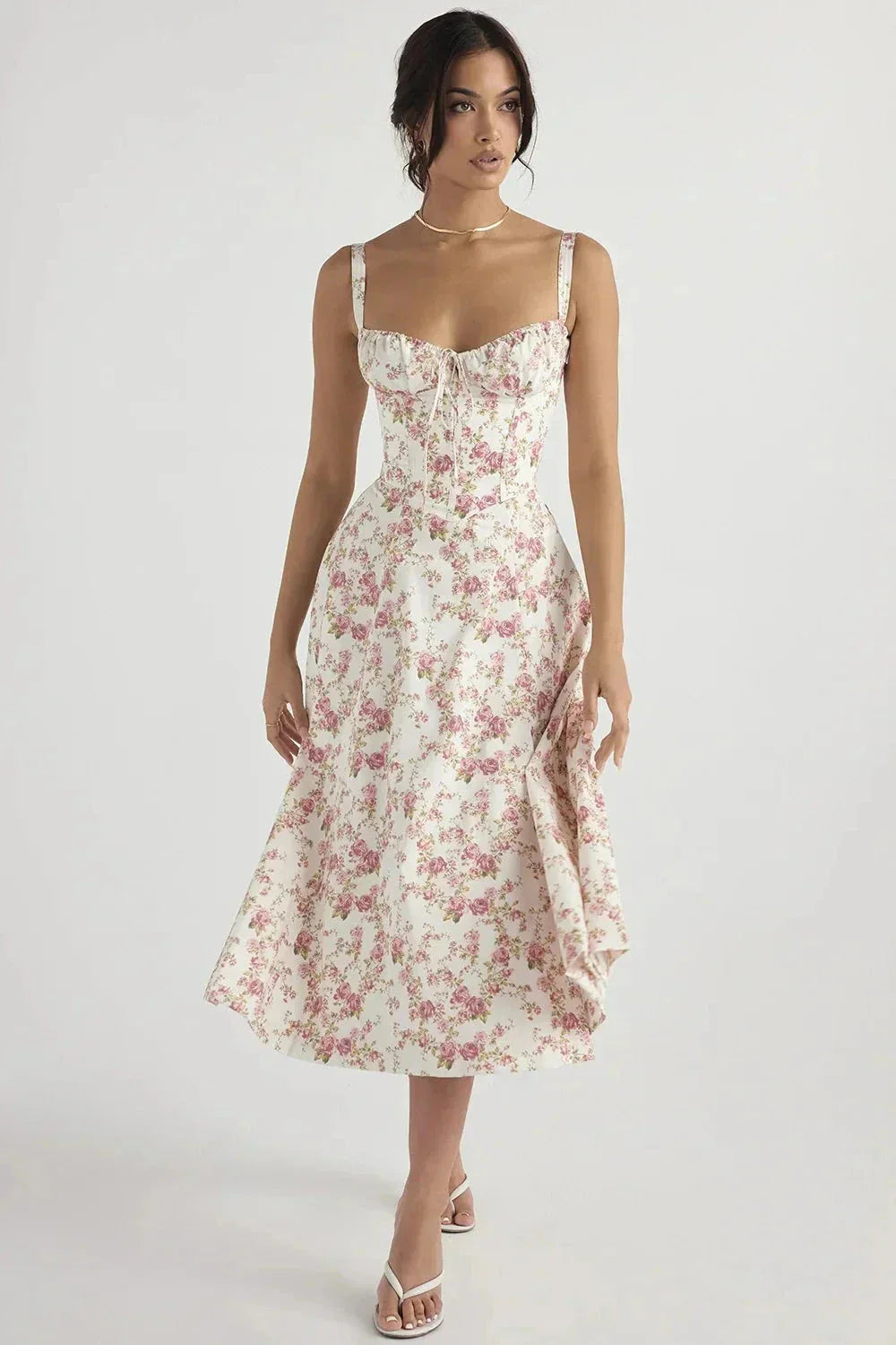 Korselle | Women's Floral Corset Bodice Midi Dress — image 4