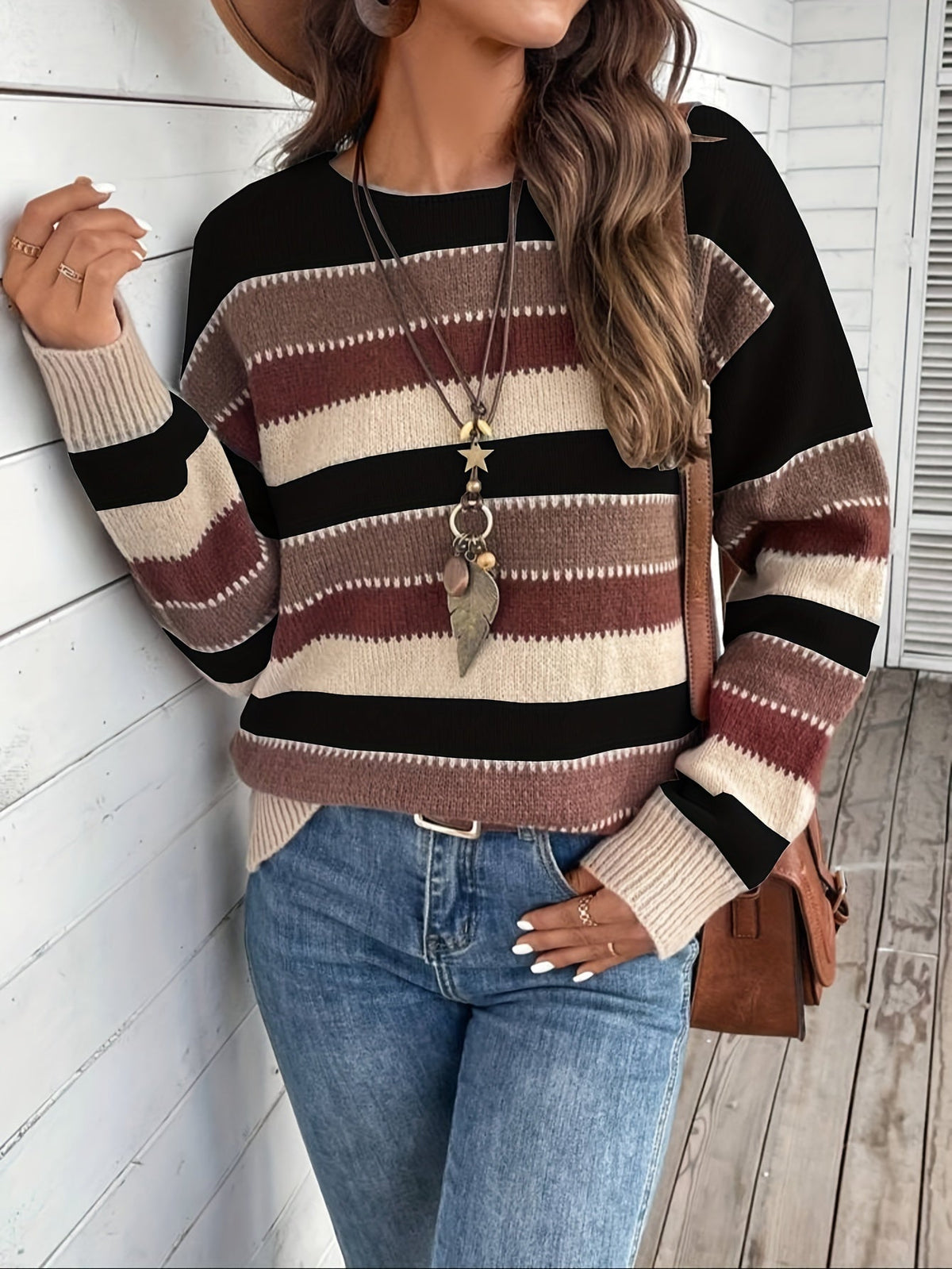 Women's Striped Round-Neck Jumper, Knitted Sweater - view 8