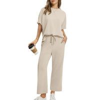 Nerissane | Two-Piece Set Casual Top Ankle Pants Drawstring Waist Soft Breathable