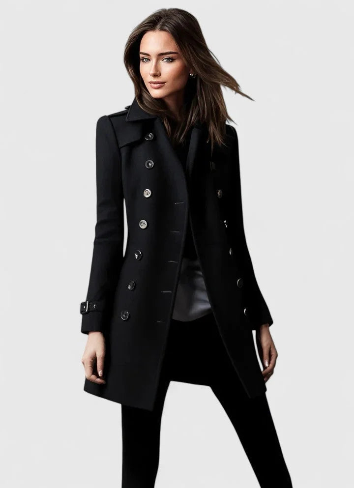Women's Double-Breasted Notch Lapel Coat, Winter - view 4