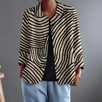 Women's Abstract Stripe Print Blazer, Collared Open Front Jacket