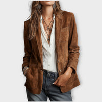 Women's Vintage Suede Blazer, Brown Single Breasted Jacket
