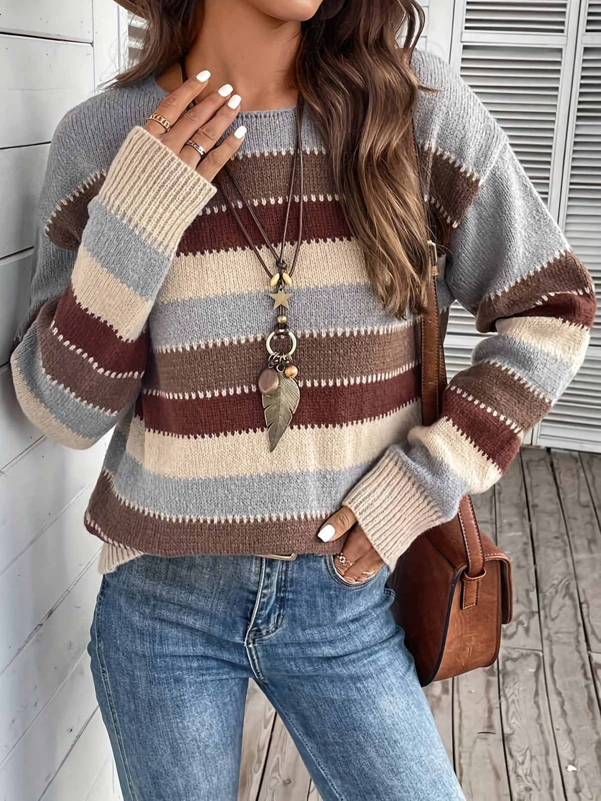 Women's Striped Round-Neck Jumper, Knitted Sweater - view 3