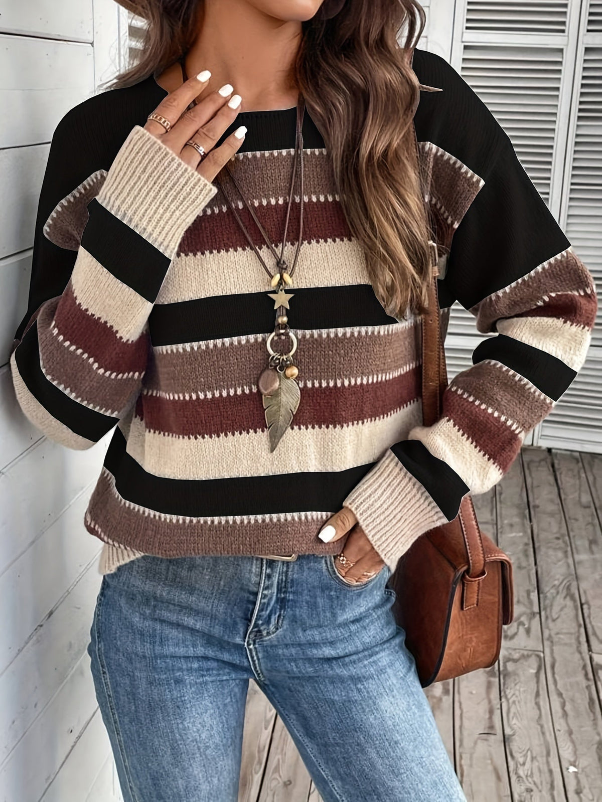 Women's Striped Round-Neck Jumper, Knitted Sweater - view 9