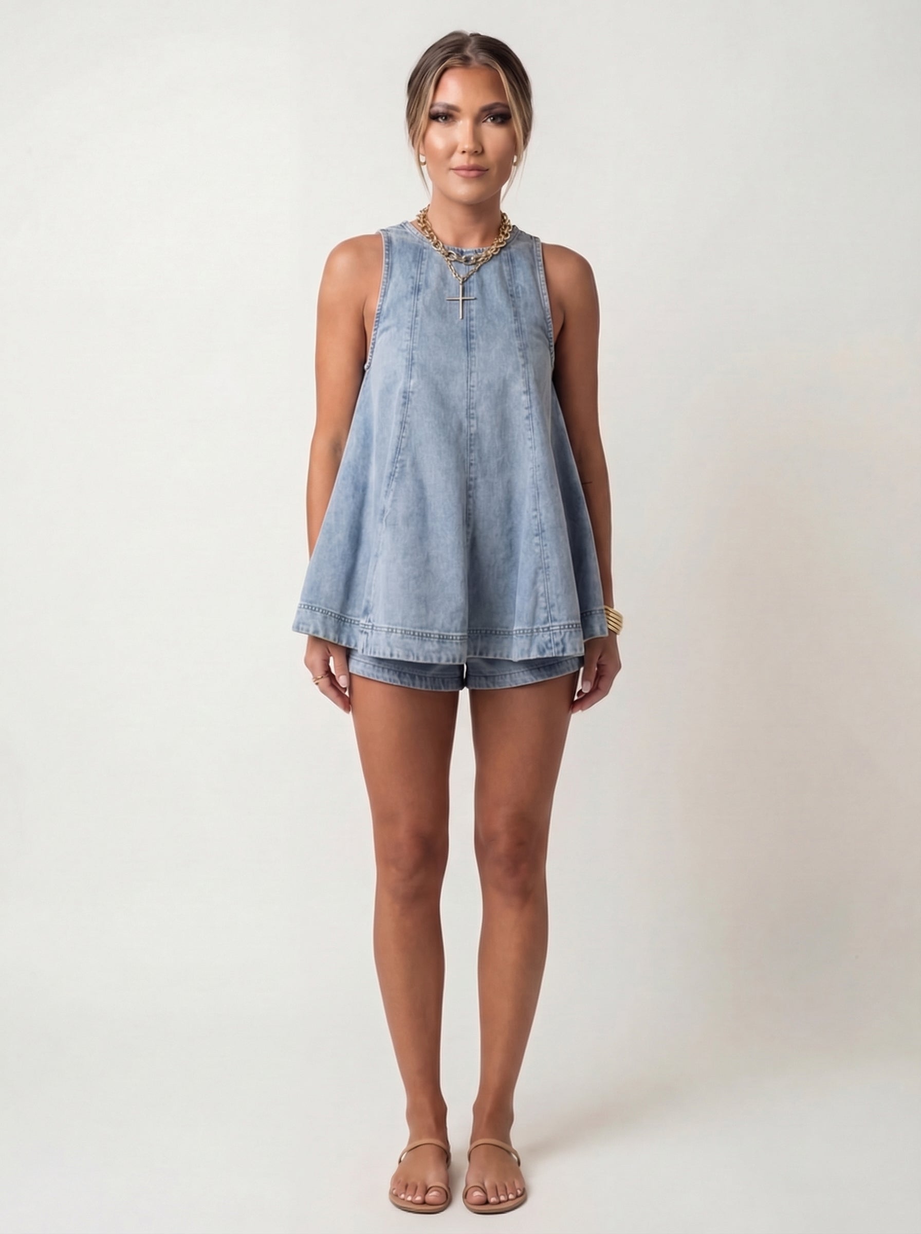 Kordene denim two-piece co-ord set - front view