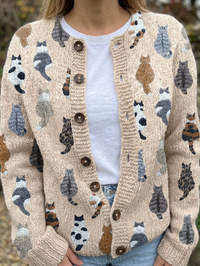 Sorvane | Soft cat pattern button cardigan