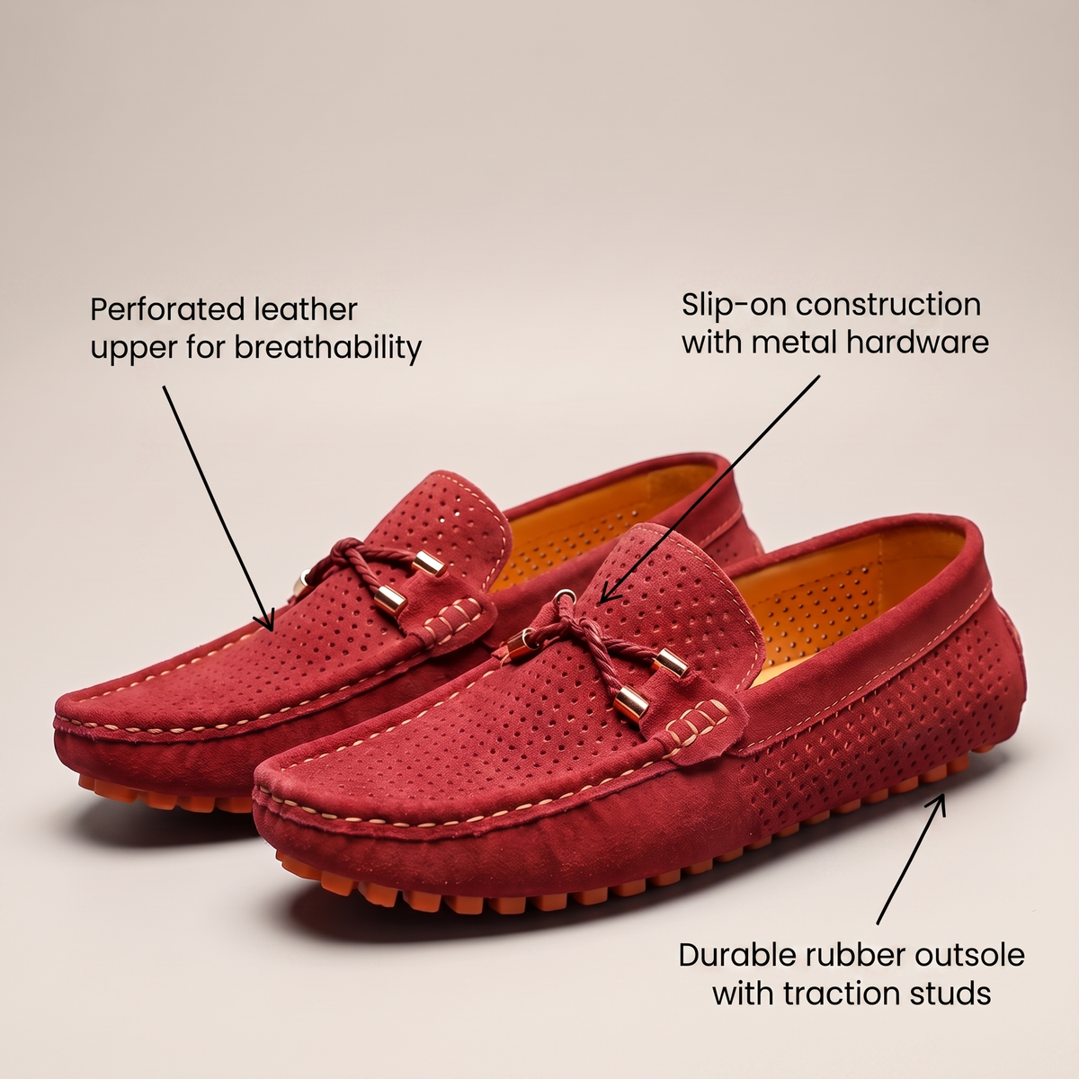 Men's Perforated Leather-Look Loafers, Slip-On Shoes - view 6