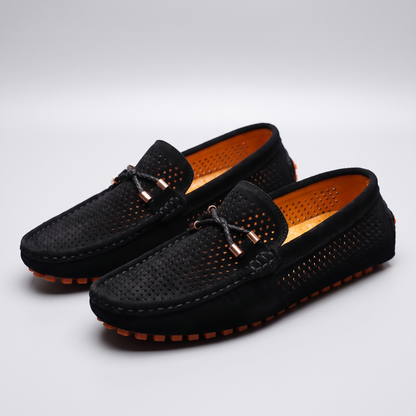 Men's Perforated Leather-Look Loafers, Slip-On Shoes - view 3