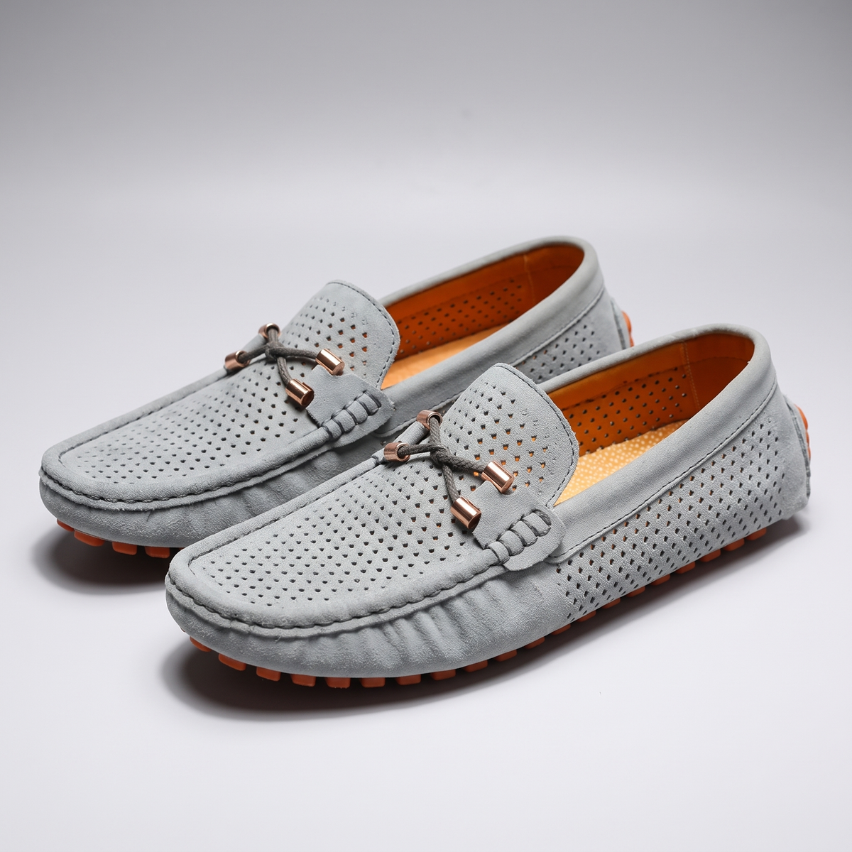 Men's Perforated Leather-Look Loafers, Slip-On Shoes - view 4