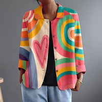 Women's Heart Print Shirt Jacket, Colourful Button Front Overshirt