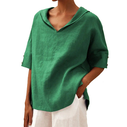 Istralle | Classic Linen V-Neck Blouse with Relaxed Silhouette - Image 7