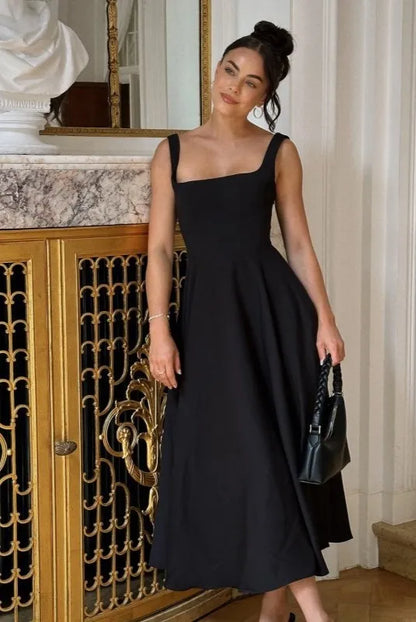 Blake | Abito Midi con Scollatura Quadrata e Vita Alta