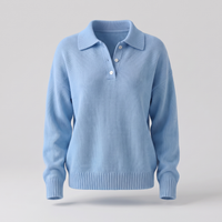 Women's Polo Collar Knit Jumper with Buttons, Relaxed Sweater