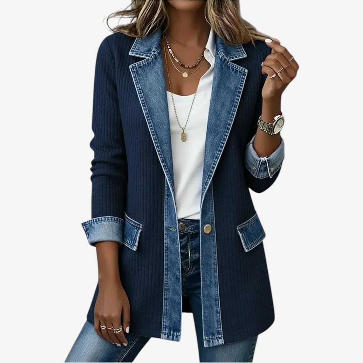 Women's Layered Collar Button Jacket, Zip-Up - view 6
