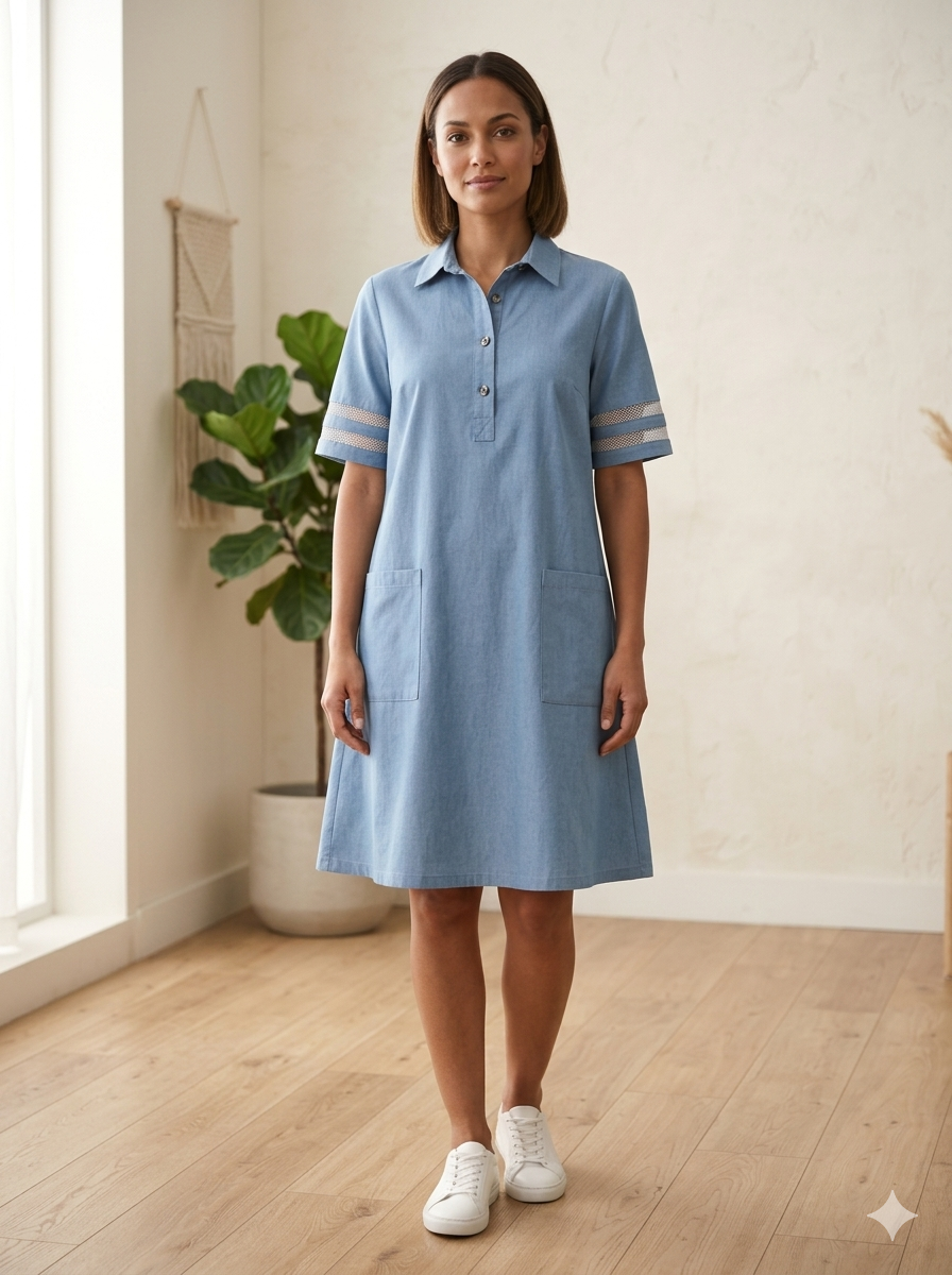 Jelvane light blue casual denim dress - front