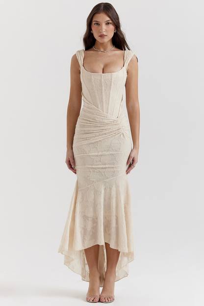 Delvaine | Lace-texture corset bodice maxi dress