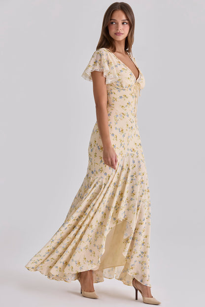 Morvene lemon floral dress side view