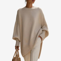 Women's Asymmetric Knit Poncho Jumper, Batwing Sleeve Sweater