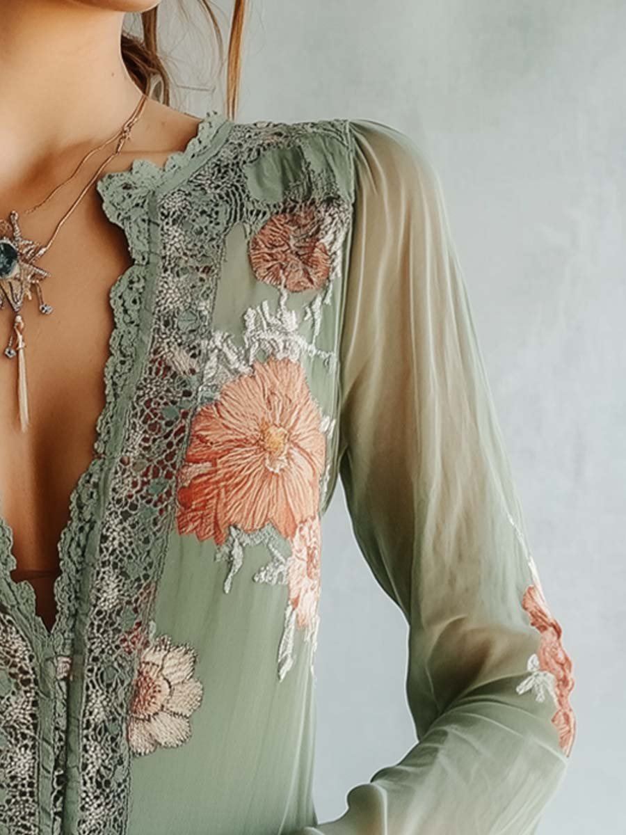 Florvane boho floral lace blouse - side view