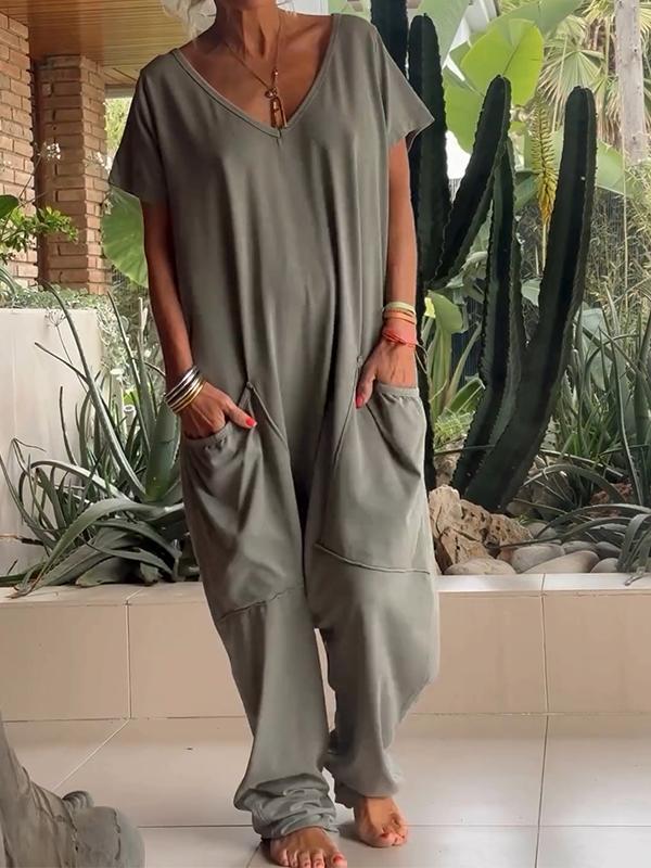 Triana | Casual V‑Neck Plain Jumpsuit
