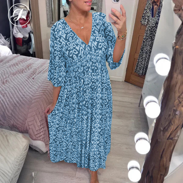 Morvaine | Boho print V-neck wrap maxi dress
