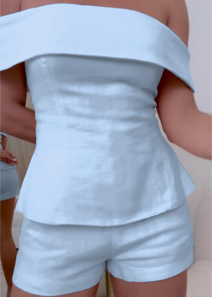 Ysola light blue boho linen two-piece set