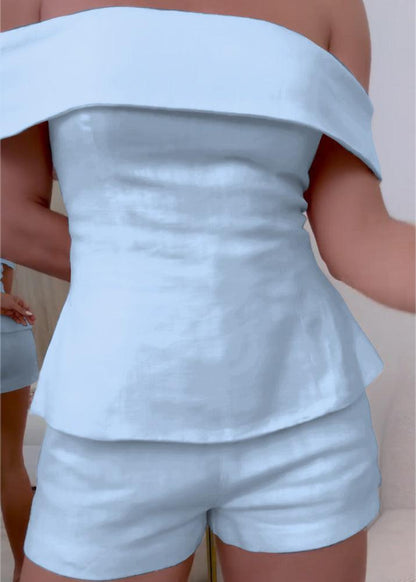 Ysola light blue boho linen two-piece set