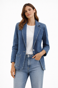 Solverne | Blazer Denim One-Button Tailored Modern Cut