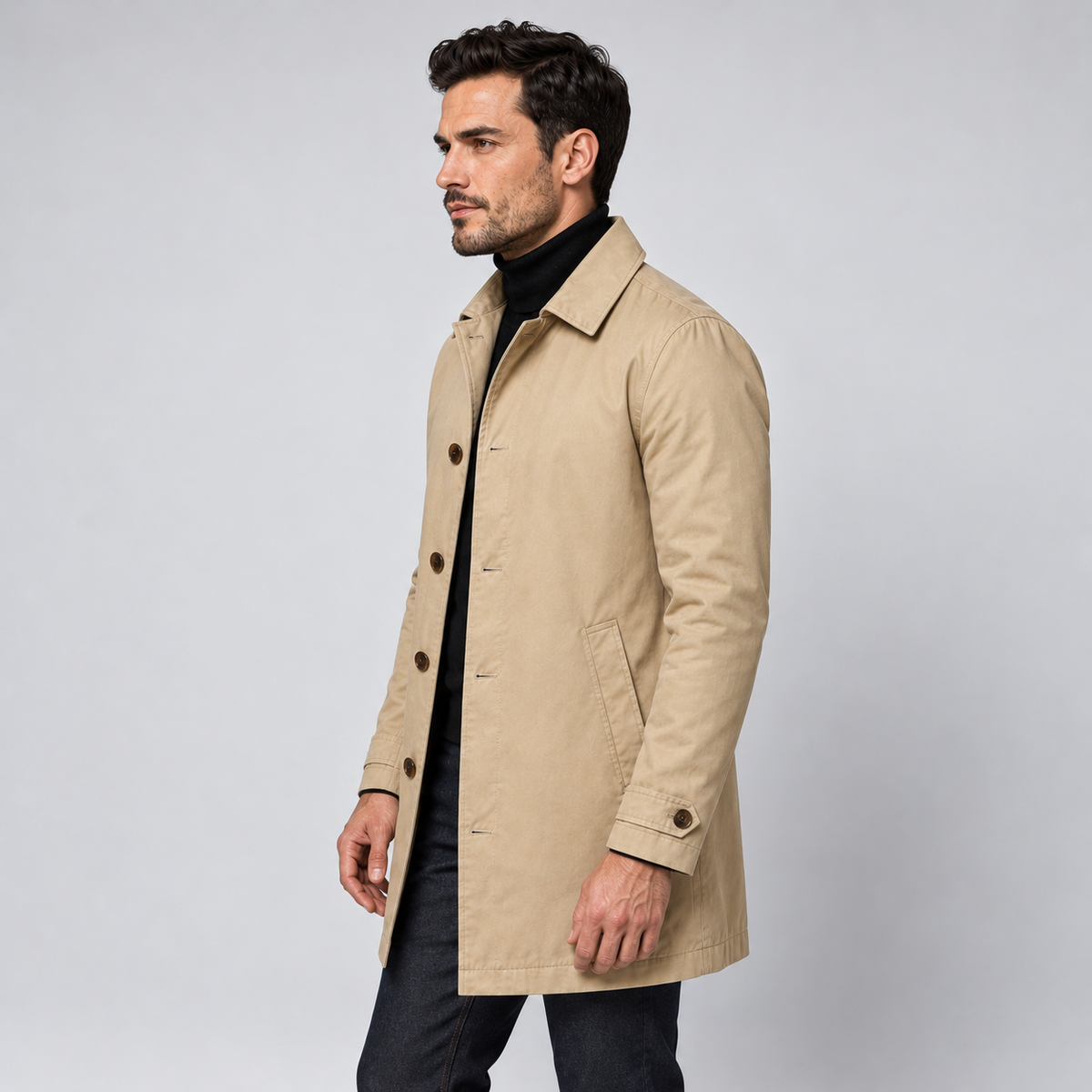 Men's Longline Button Coat, Winter - view 5