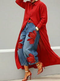 Vavienne | Two-Piece Set Shirt Dress Top Floral Pants Wide-Leg