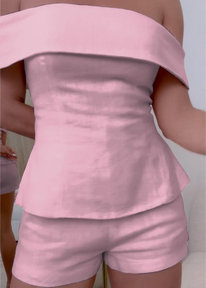 Ysola pink boho linen two-piece set