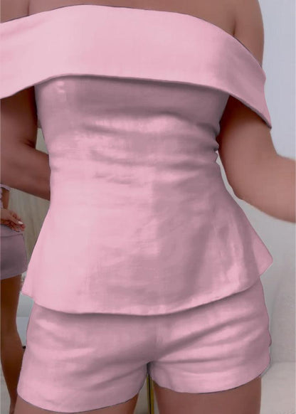 Ysola pink boho linen two-piece set