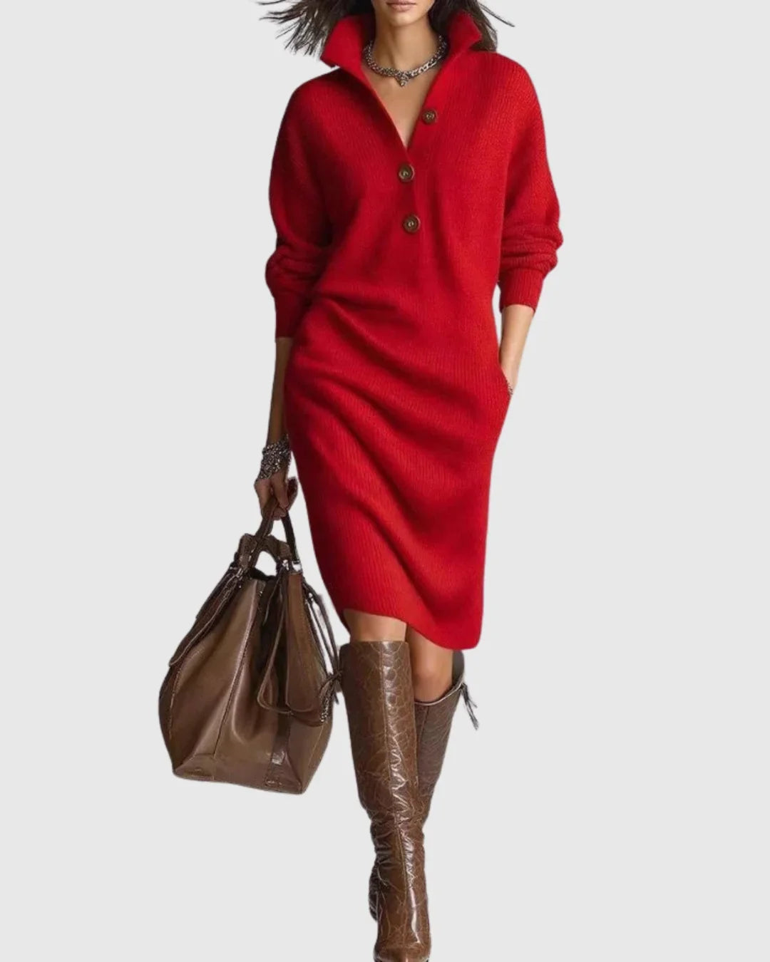 Women's Wool-Blend Winter Midi Dress, Knitted - view 3