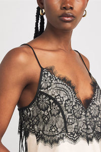 Saventa | Crop Top Satin Lace Trim Spaghetti Strap