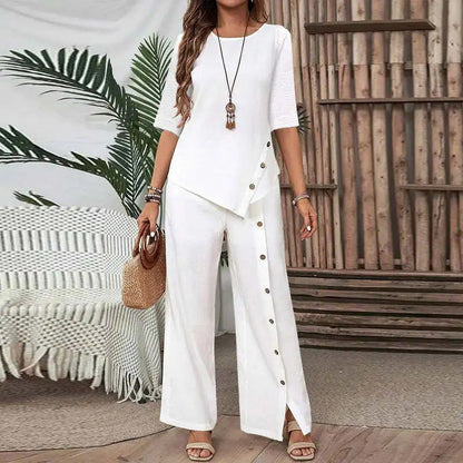 Belvaine | Boho irregular hem top and wide-leg pants co-ord set
