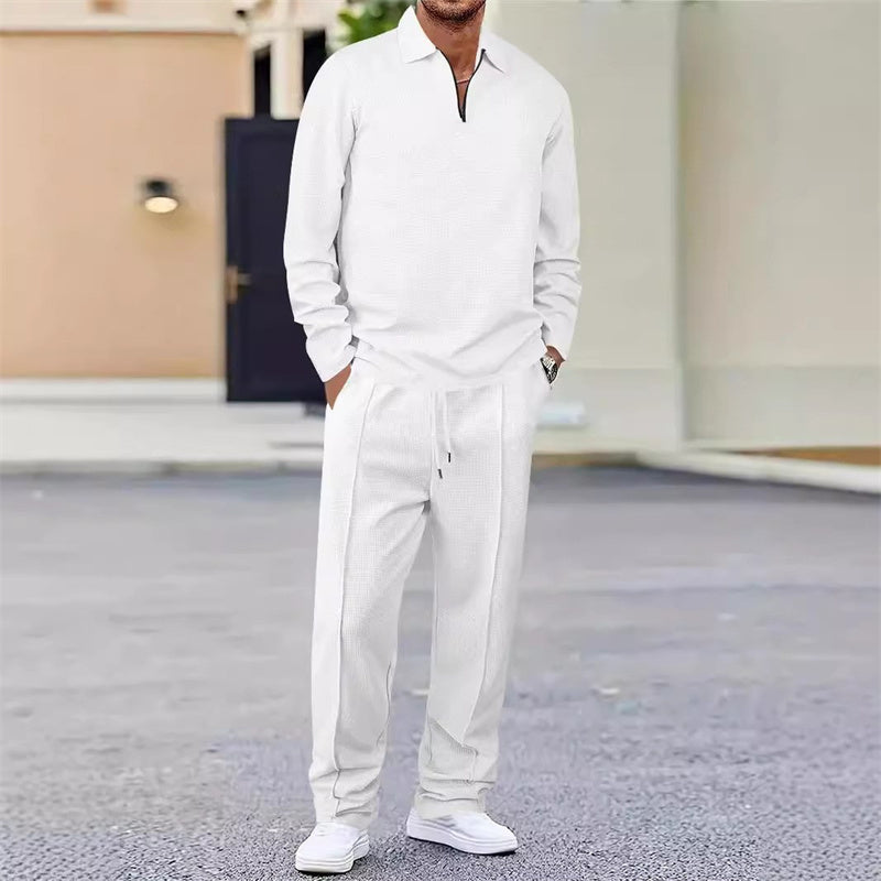 Melvan white men's quarter-zip waffle-knit lounge set