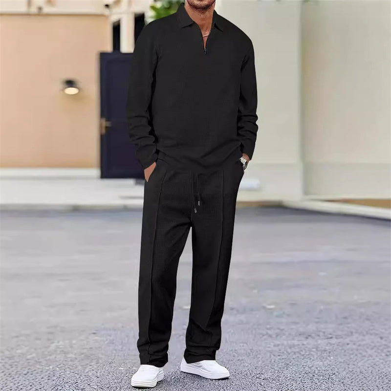 Melvan | Men's quarter-zip waffle-knit lounge set